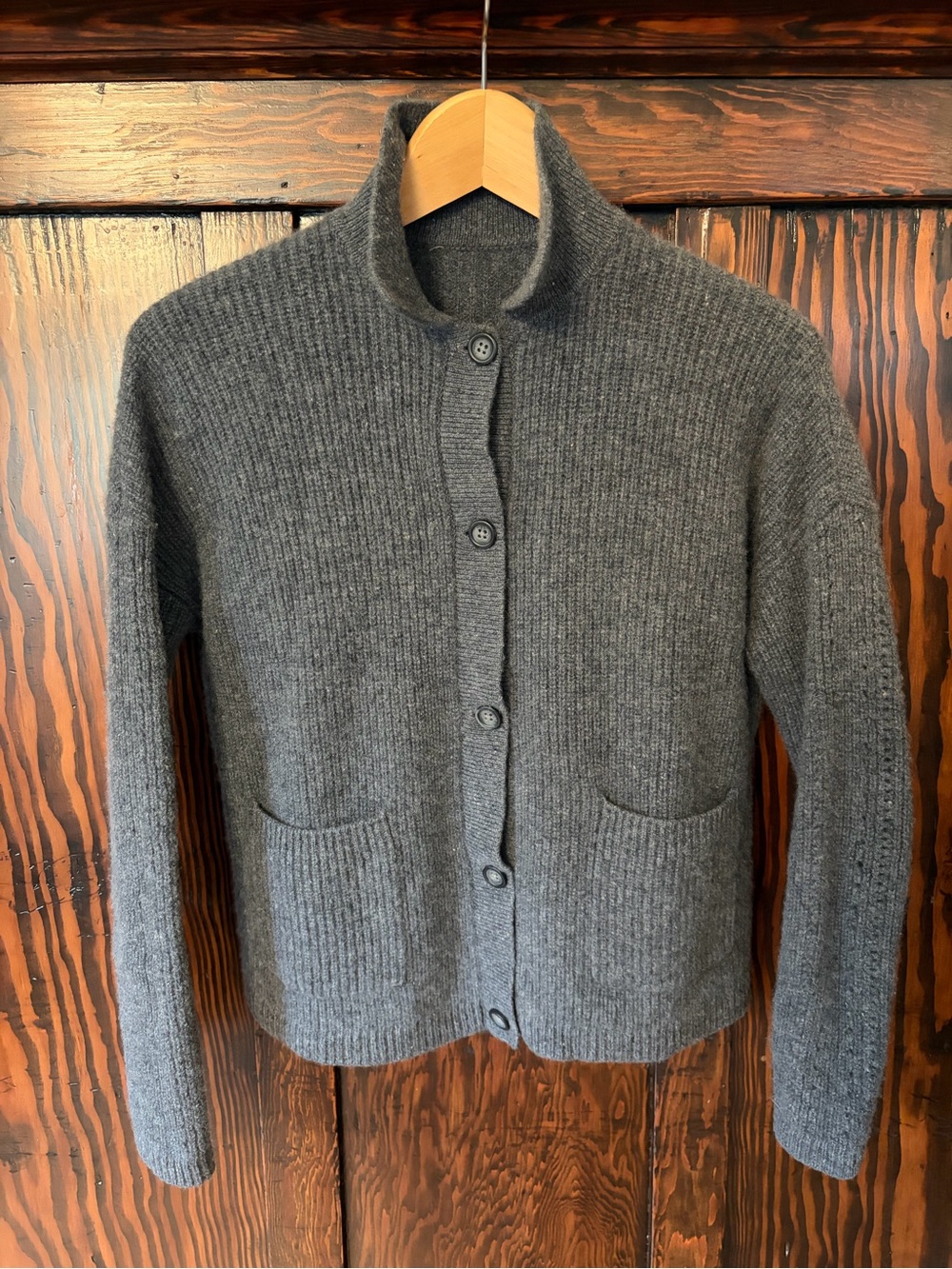 Gray Button-Front Women's Cashmere Cardigan